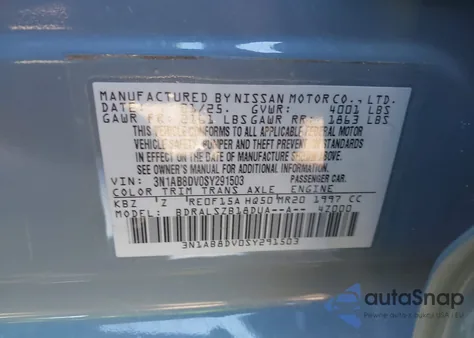 2025 Nissan Sentra Sr from USA, damaged, VIN 3N1AB8DV0SY291503